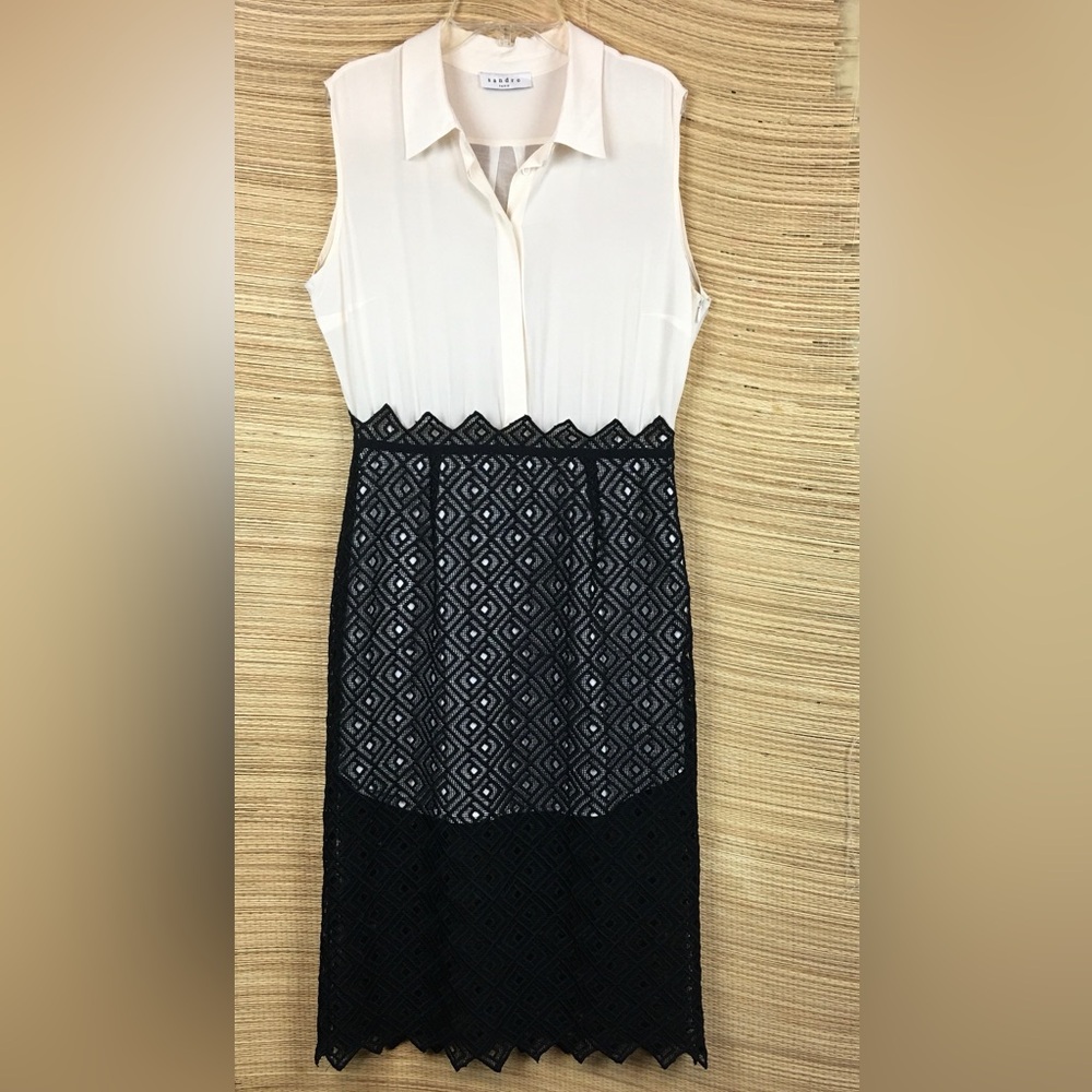 Sandro Silk-Blend Lace Midi Dress Button Front Elegant French Style Sz 3 (US L) - Picture 4 of 13